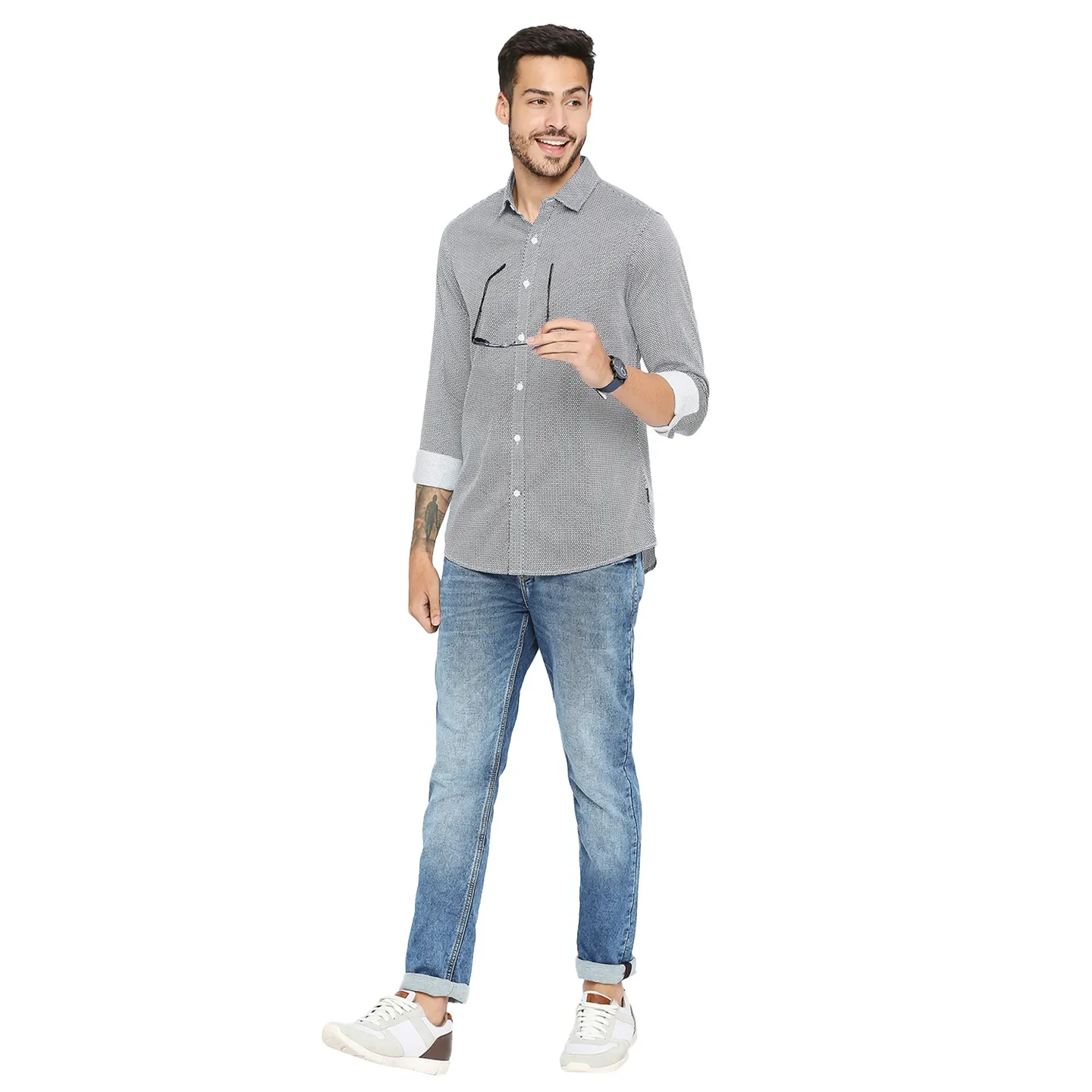 White Slim Straight Fit Regular Collar Long Sleeves Cotton Men's Shirt by Being Human Clothing - Image 6