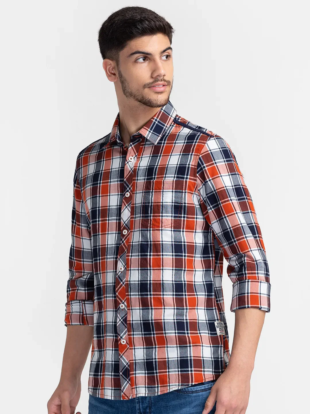 White Slim Fit Regular Collar Men's Shirt by Being Human Clothing - Image 4
