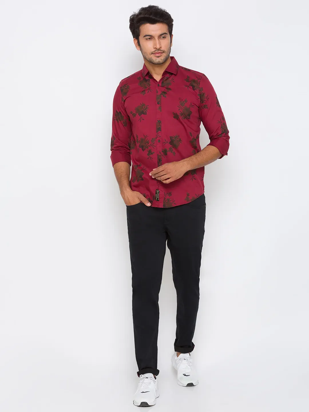 Red Regular Fit Regular Collar Long Sleeves Cotton Men's Shirt by Being Human Clothing - Image 2