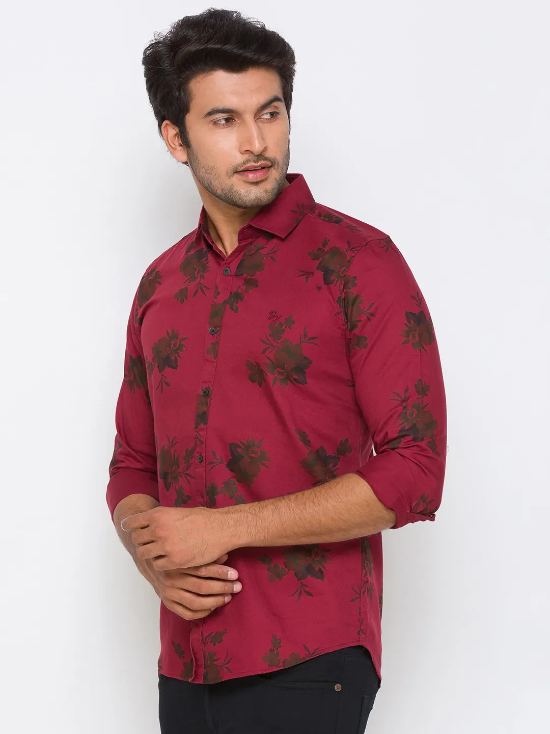 Red Regular Fit Regular Collar Long Sleeves Cotton Men's Shirt by Being Human Clothing - Image 4