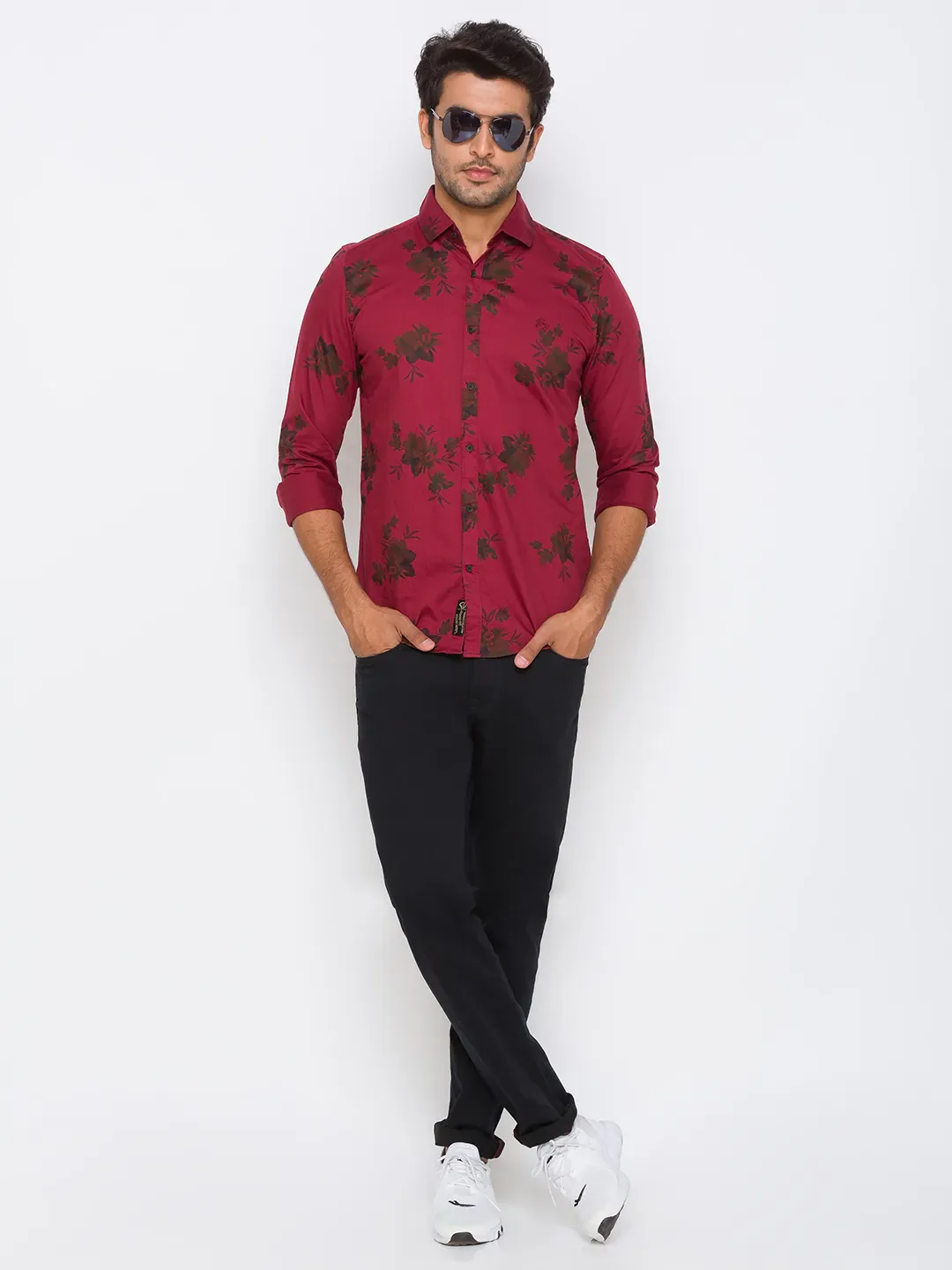 Red Regular Fit Regular Collar Long Sleeves Cotton Men's Shirt by Being Human Clothing - Image 6
