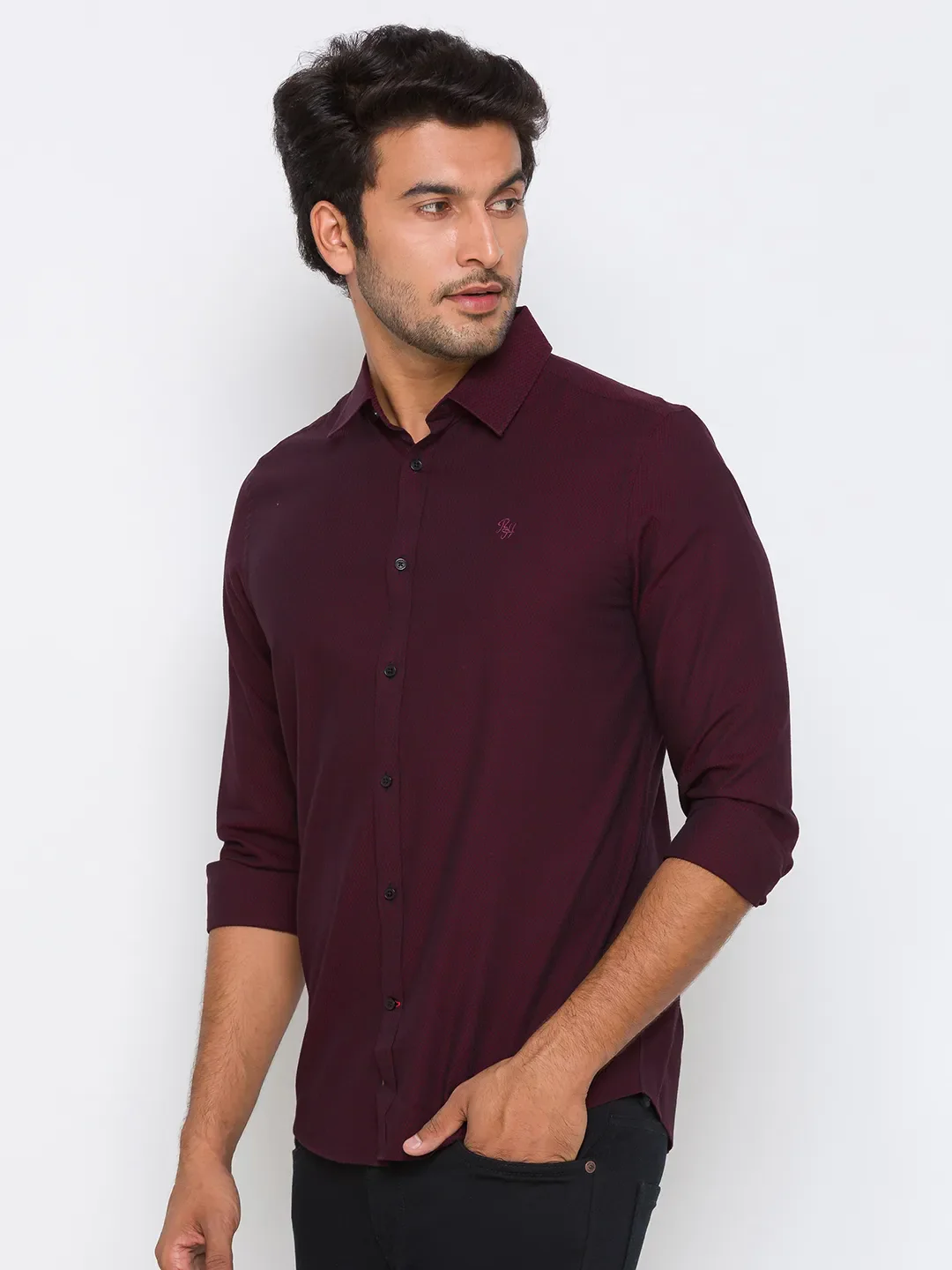 Red Slim Straight Fit Regular Collar Long Sleeves Cotton Men's Shirt by Being Human Clothing - Image 2