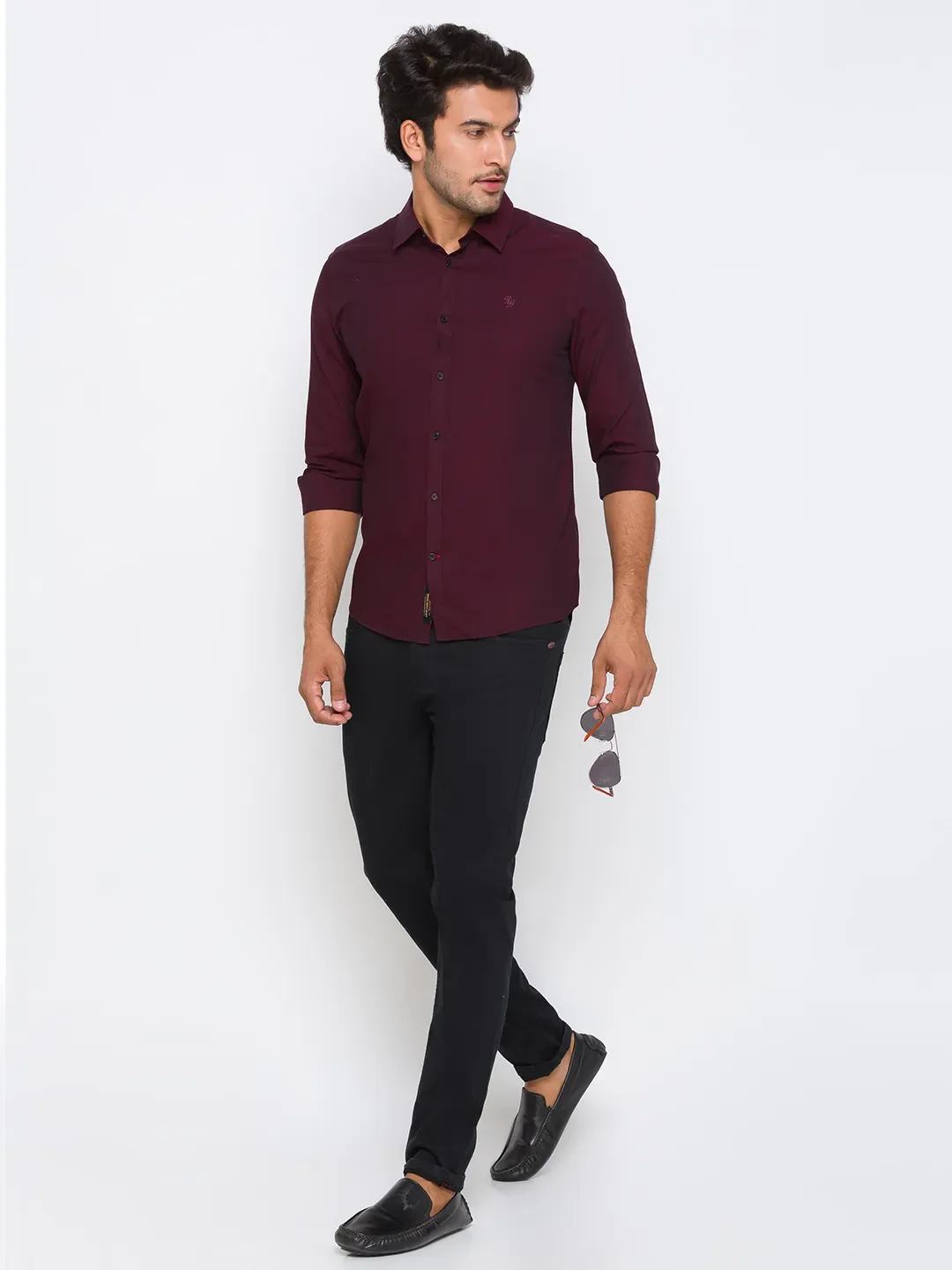 Red Slim Straight Fit Regular Collar Long Sleeves Cotton Men's Shirt by Being Human Clothing - Image 5