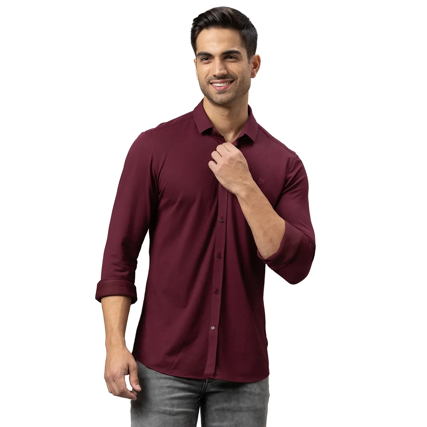 Wine Regular Fit Regular Collar Men's Shirt by Being Human Clothing
