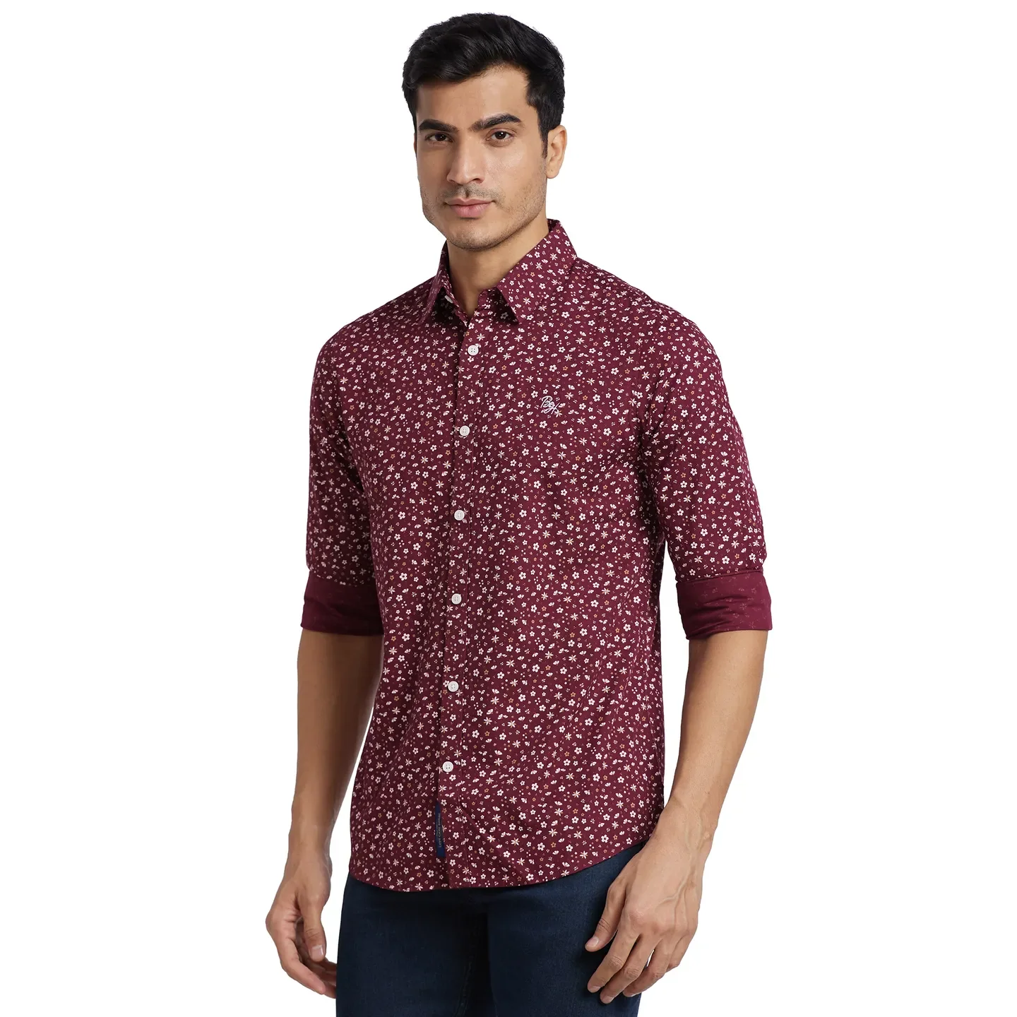 Red Slim Straight Fit Regular Collar Long Sleeves Cotton Men's Shirt by Being Human Clothing - Image 2