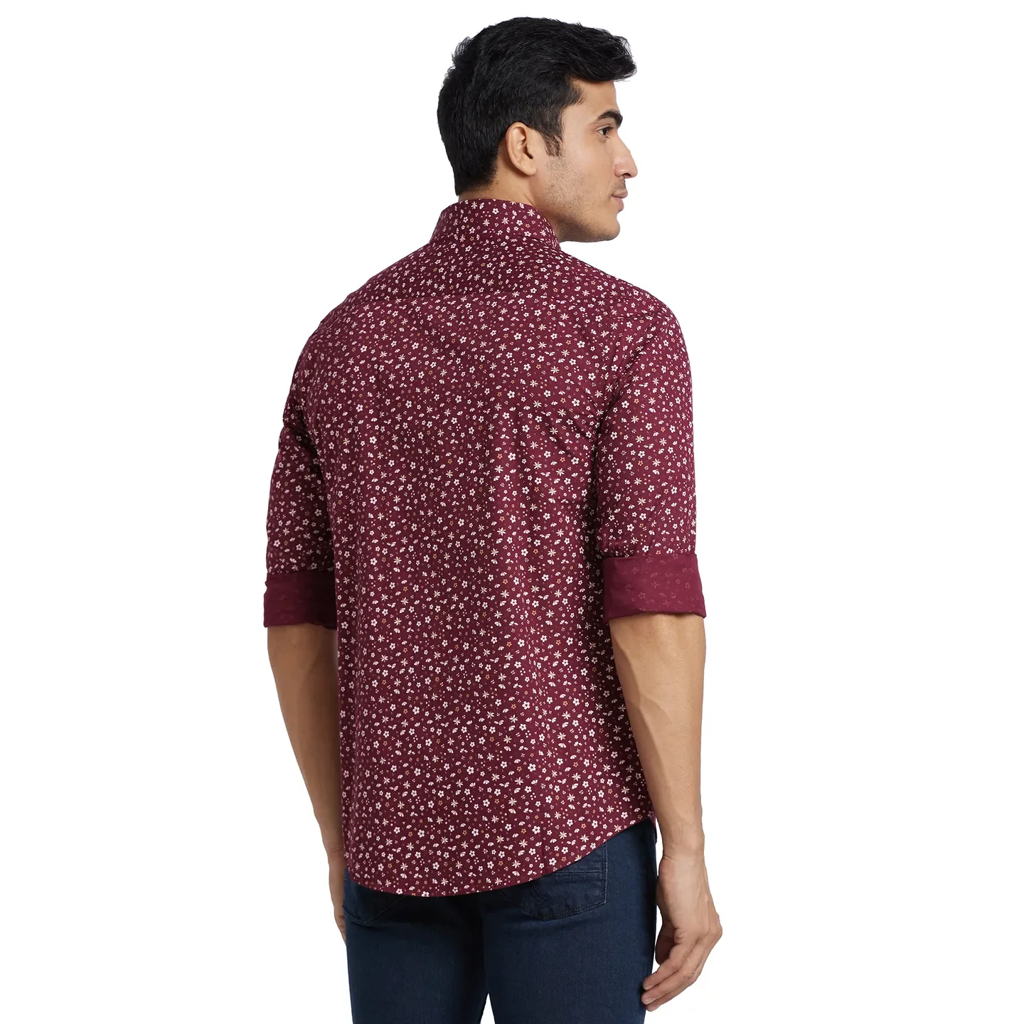 Red Slim Straight Fit Regular Collar Long Sleeves Cotton Men's Shirt by Being Human Clothing - Image 3