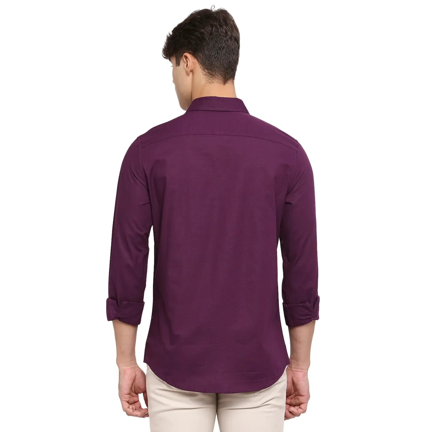 Red Slim Straight Fit Regular Collar Long Sleeves Cotton Men's Shirt by Being Human Clothing - Image 4