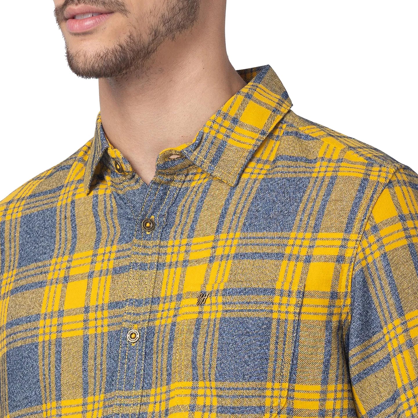 Yellow Slim Straight Fit Regular Collar Long Sleeves Cotton Men's Shirt by Being Human Clothing - Image 4