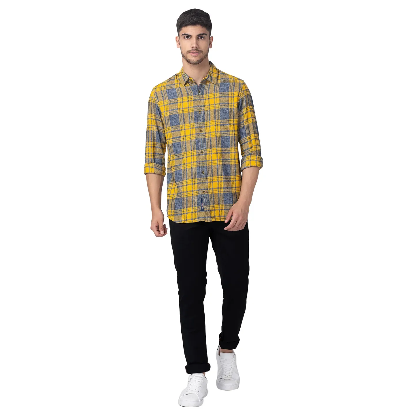 Yellow Slim Straight Fit Regular Collar Long Sleeves Cotton Men's Shirt by Being Human Clothing - Image 5