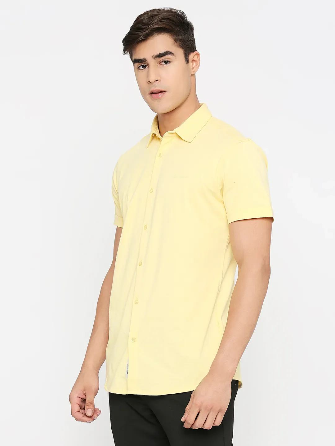 Yellow Slim Straight Fit Regular Collar Short Sleeves Cotton Men's Shirt by Being Human Clothing - Image 2