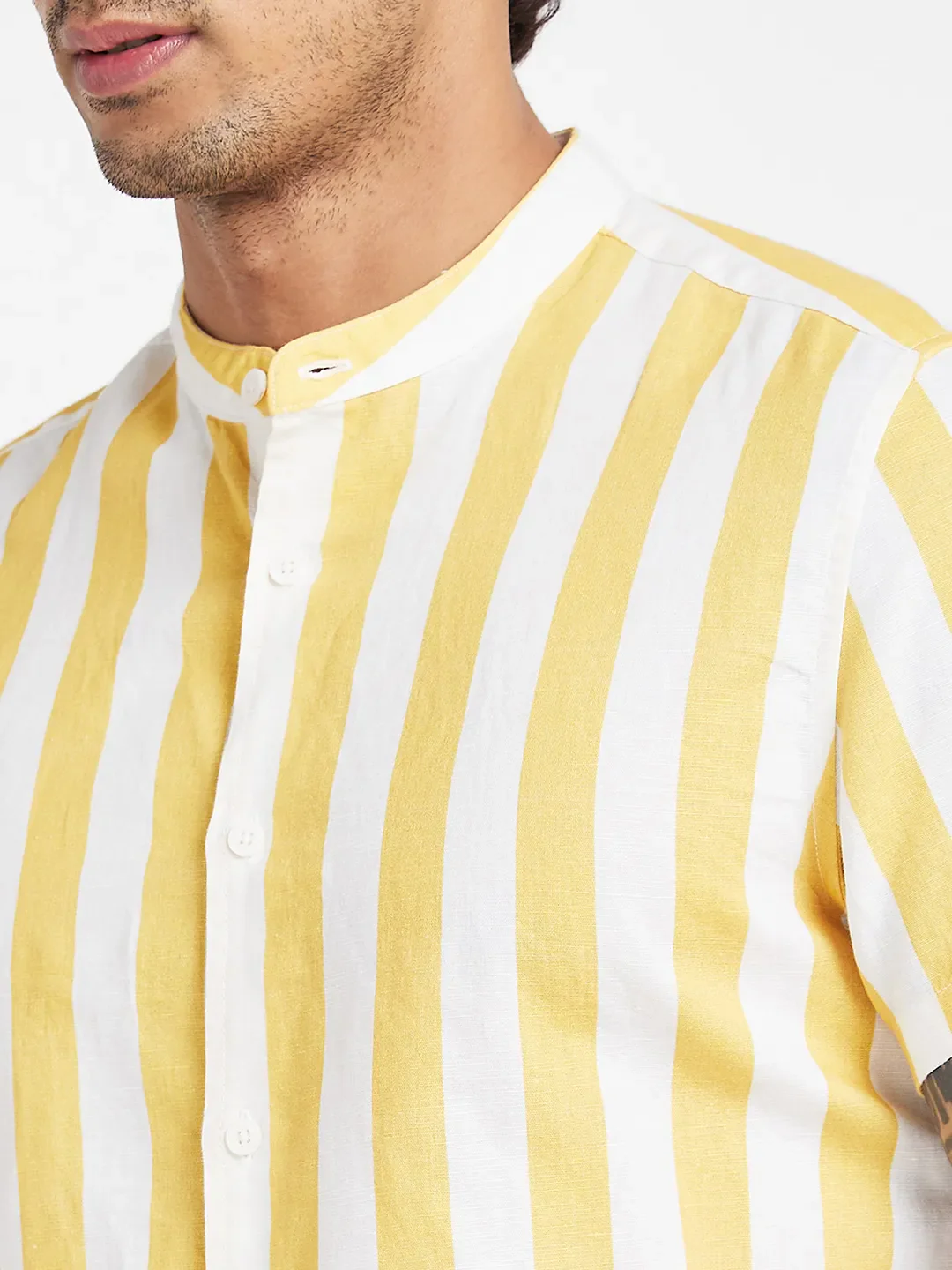 Yellow Slim Straight Fit Regular Collar Short Sleeves Men's Shirt by Being Human Clothing - Image 4