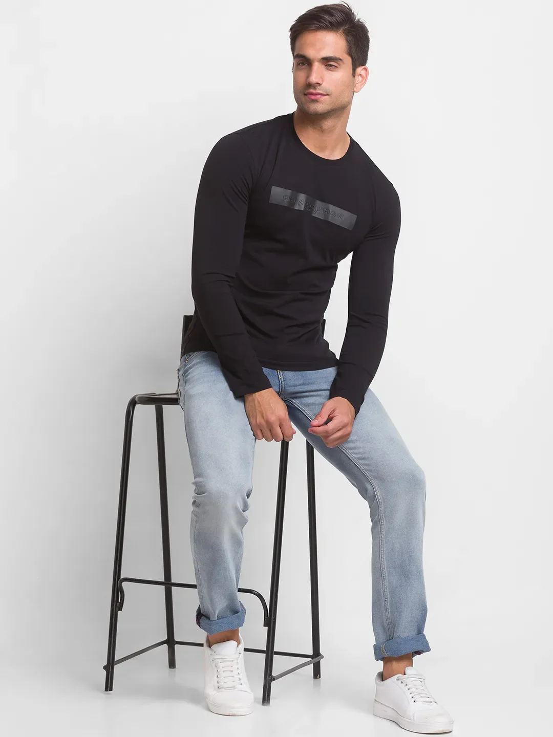 Black Slim Straight Fit Men's Long Sleeves T-Shirt by Being Human Clothing - Image 5