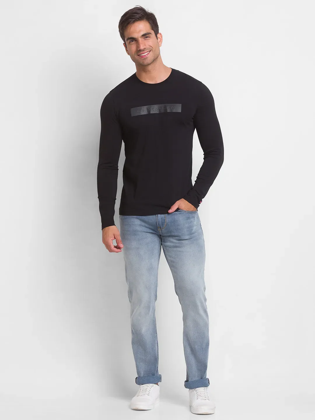 Black Slim Straight Fit Men's Long Sleeves T-Shirt by Being Human Clothing - Image 6