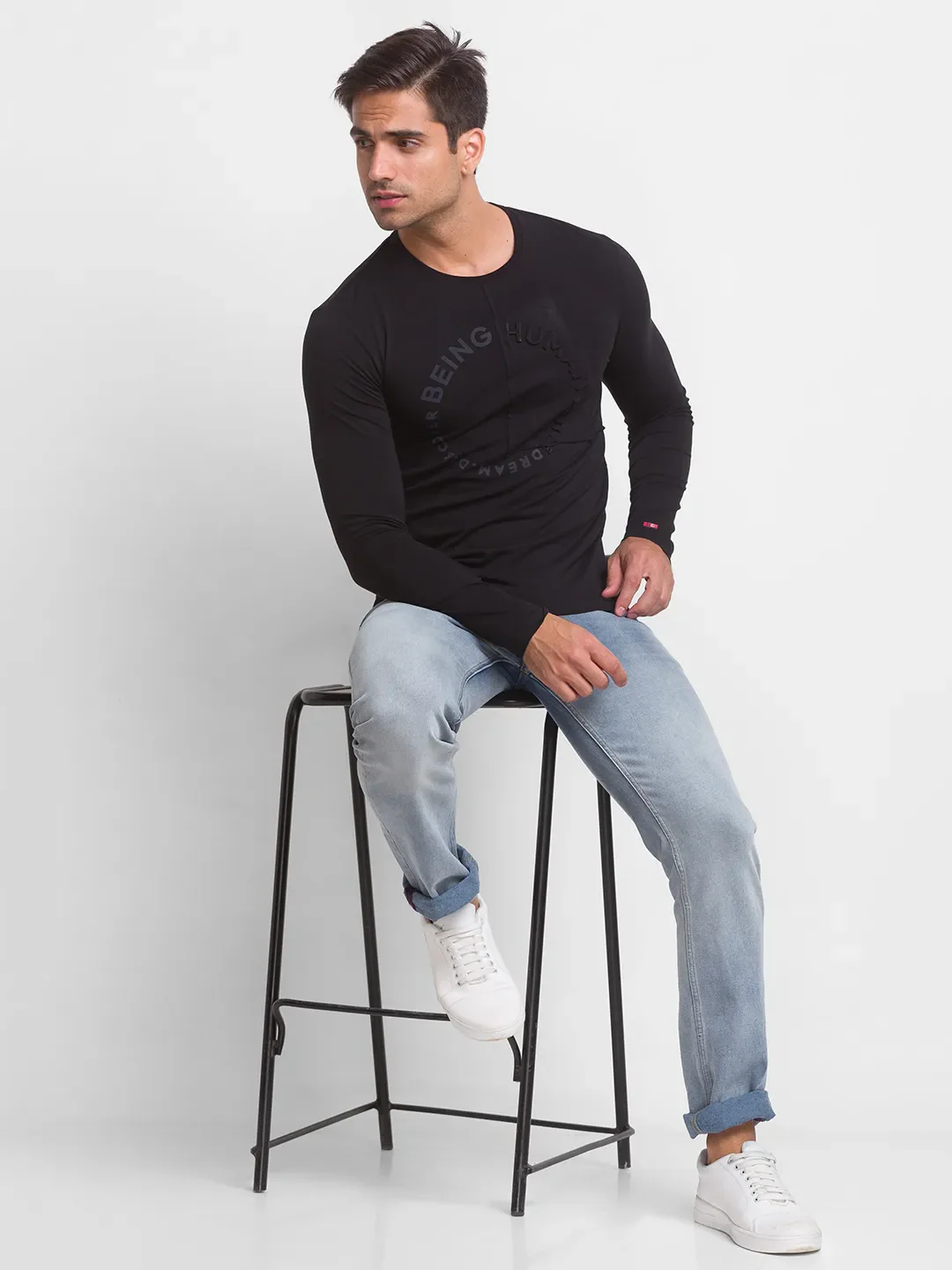 Black Slim Straight Fit Men's Long Sleeves T-Shirt by Being Human Clothing - Image 5