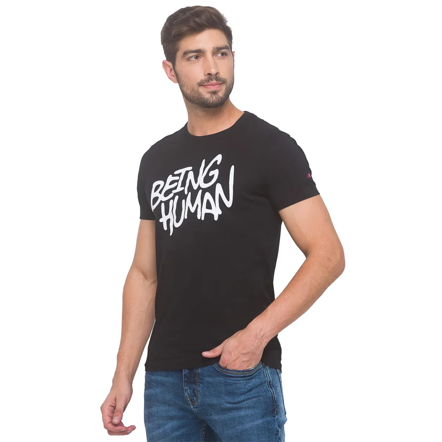 Black Regular Fit Men's Short Sleeves T-Shirt by Being Human Clothing