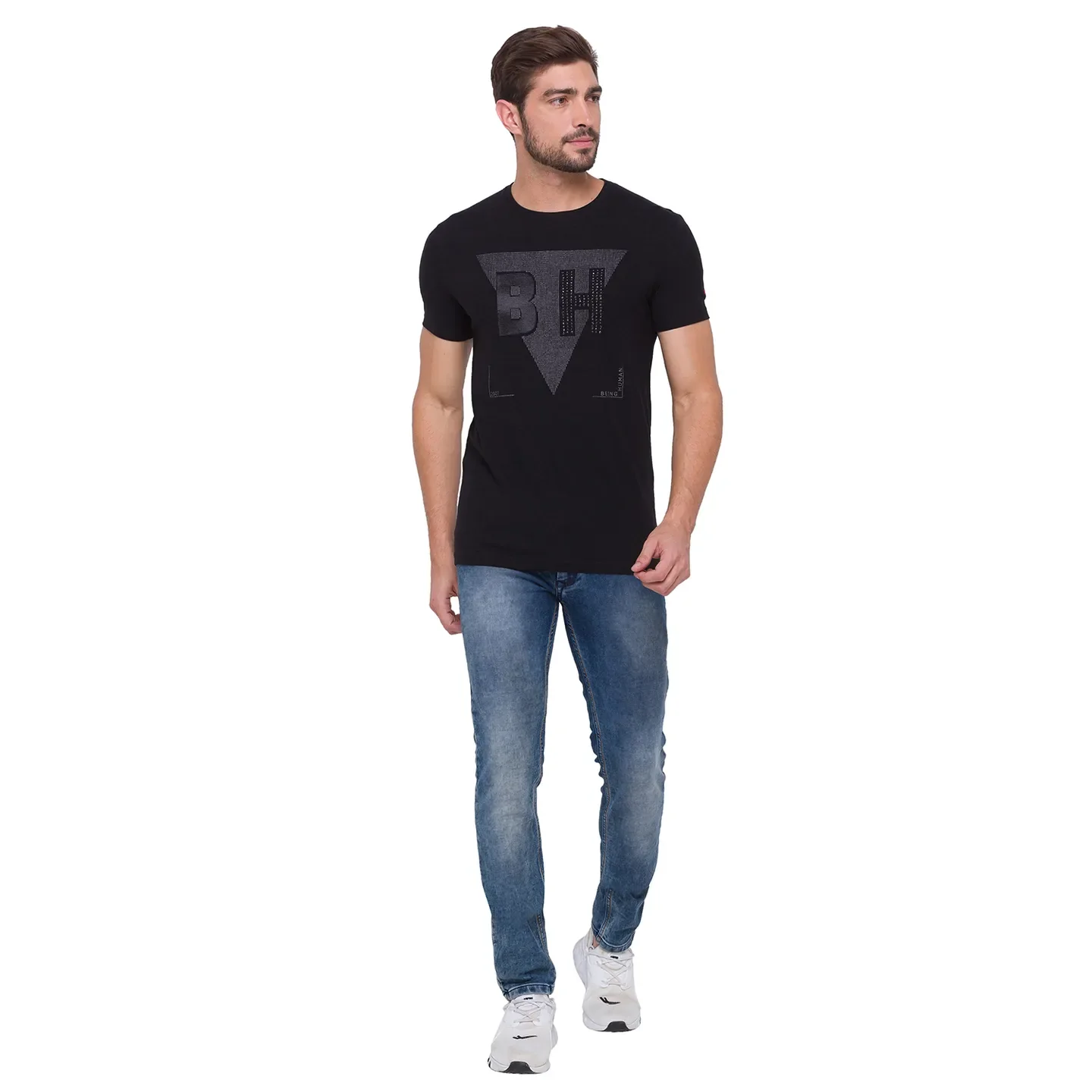 Black Regular Fit Men's Short Sleeves T-Shirt by Being Human Clothing