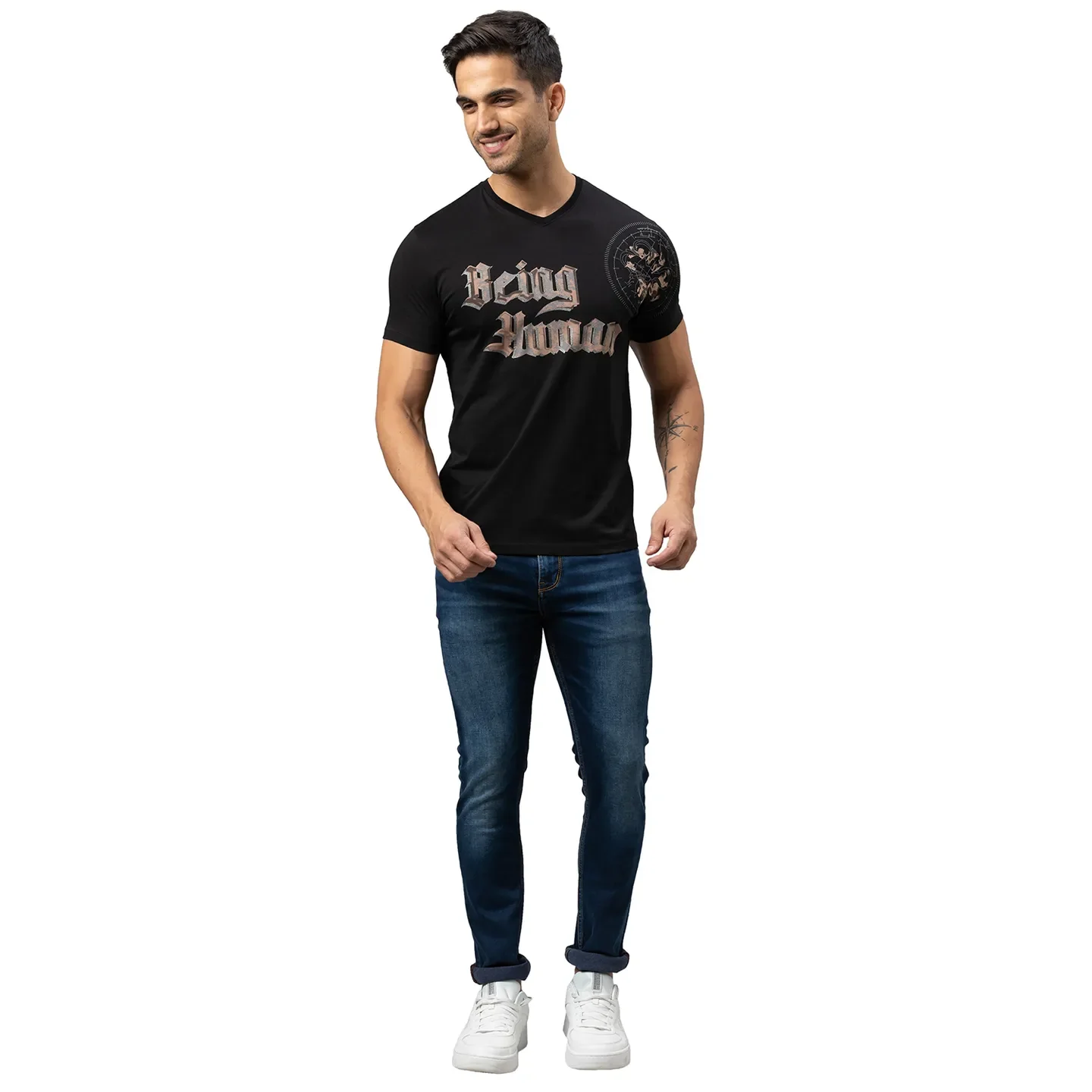 Black Slim Straight Fit Men's Short Sleeves T-Shirt by Being Human Clothing - Image 2