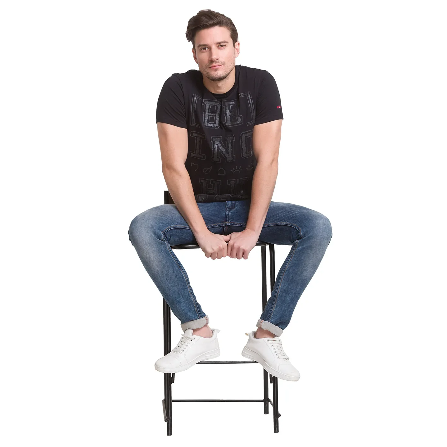 Black Slim Straight Fit Men's Short Sleeves T-Shirt by Being Human Clothing - Image 3