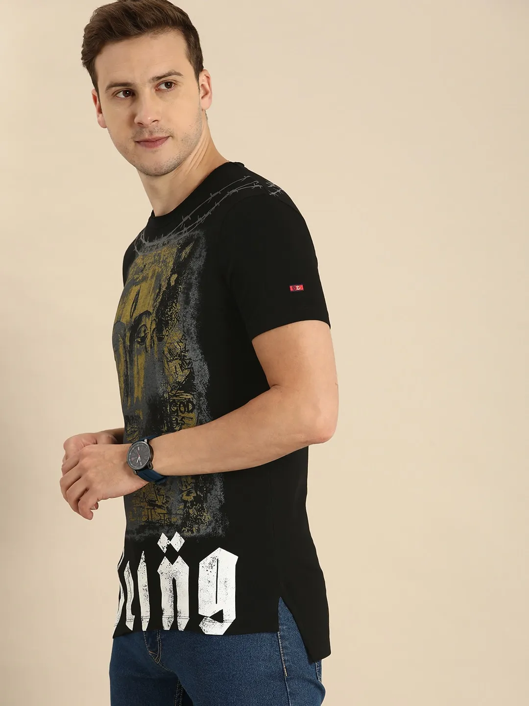 Black Slim Straight Fit Men's Short Sleeves T-Shirt by Being Human Clothing - Image 2