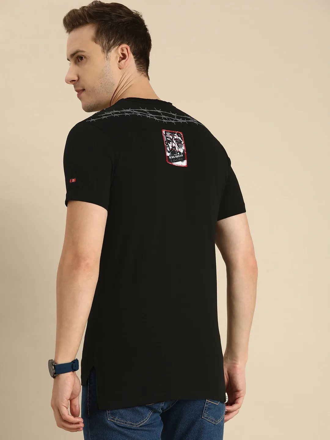 Black Slim Straight Fit Men's Short Sleeves T-Shirt by Being Human Clothing - Image 3