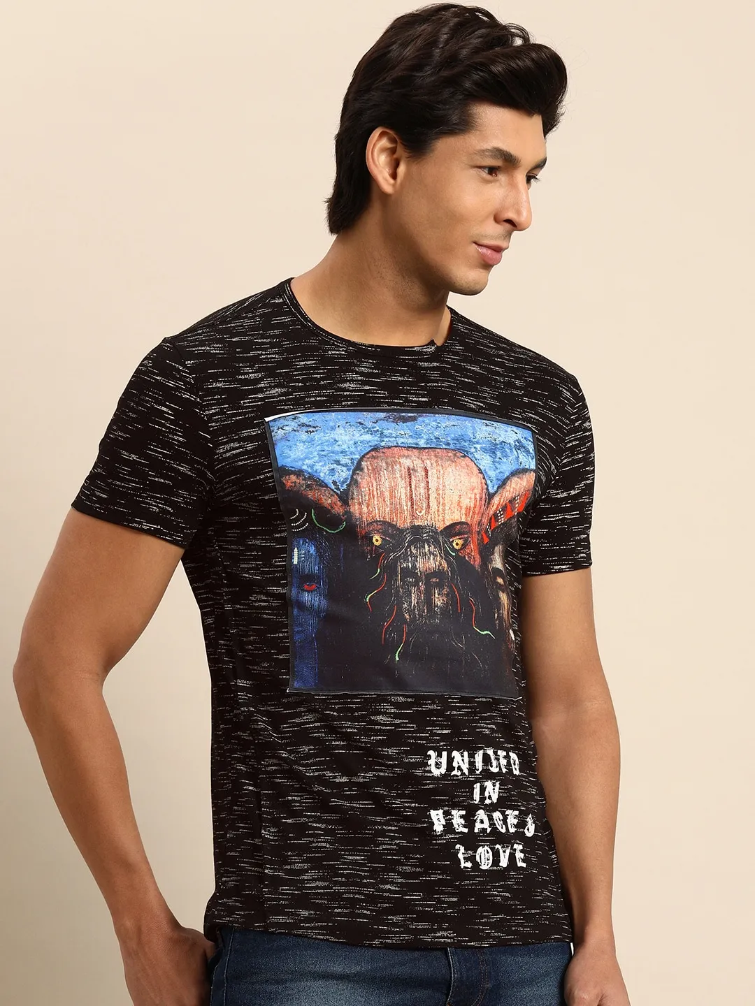 Black Slim Fit Round Neck Men's T-Shirt by Being Human Clothing