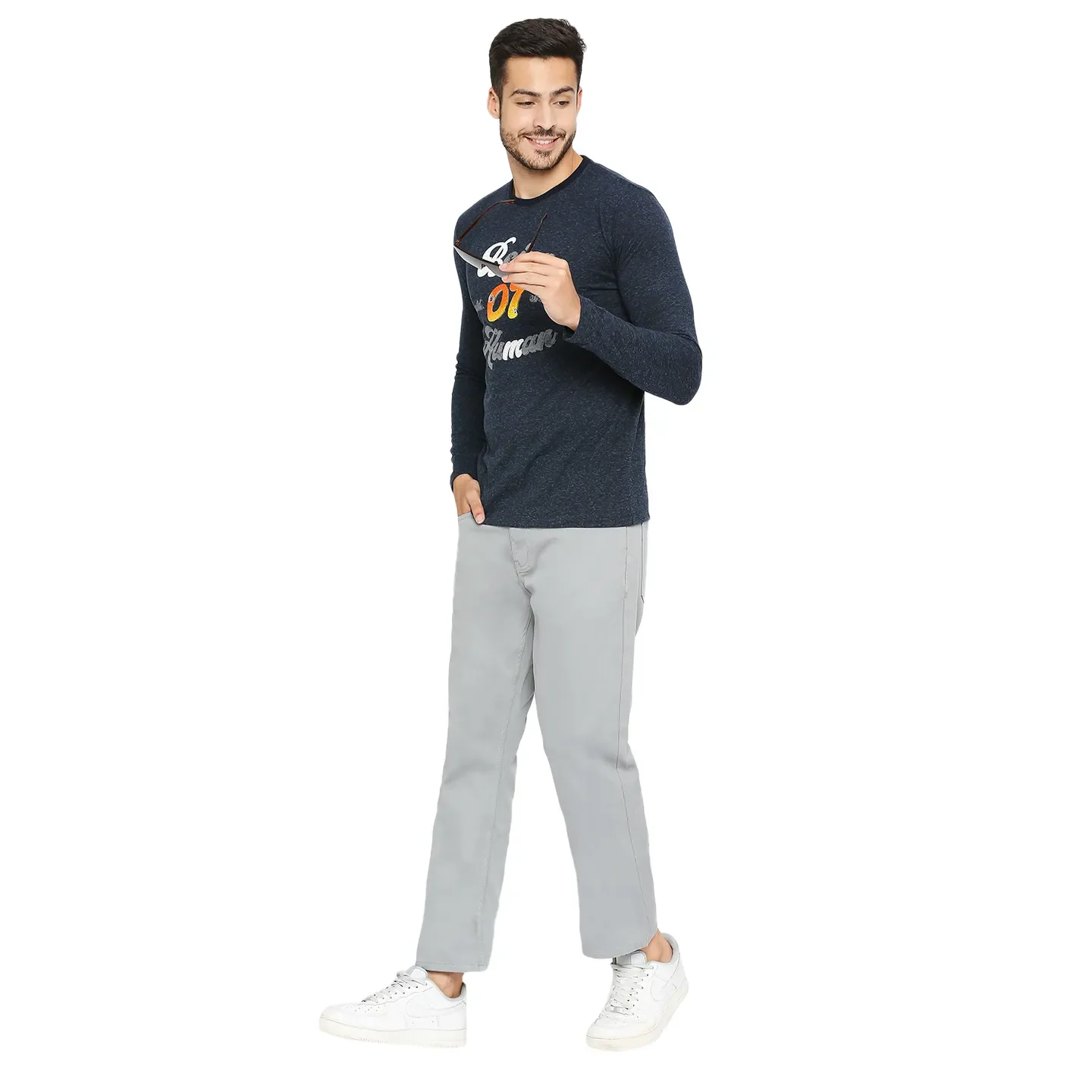 Blue Slim Straight Fit Men's Long Sleeves T-Shirt by Being Human Clothing - Image 6