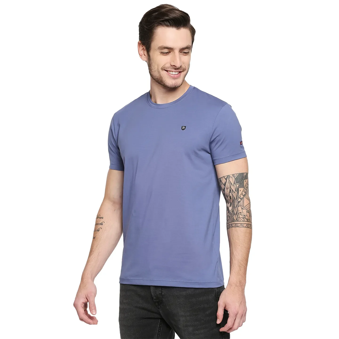Blue Slim Fit Round Neck Men's T-Shirt by Being Human Clothing - Image 2