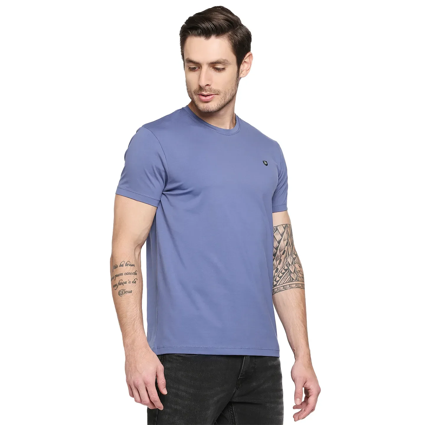 Blue Slim Fit Round Neck Men's T-Shirt by Being Human Clothing - Image 3