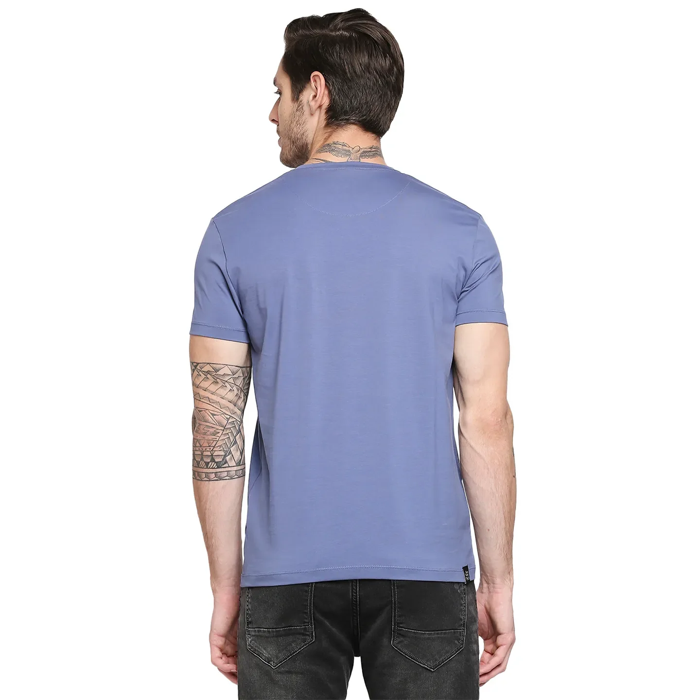Blue Slim Fit Round Neck Men's T-Shirt by Being Human Clothing - Image 4