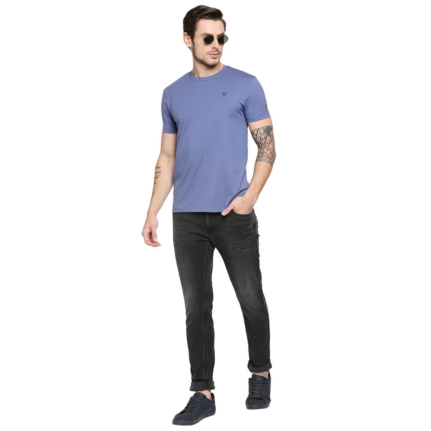 Blue Slim Fit Round Neck Men's T-Shirt by Being Human Clothing - Image 6