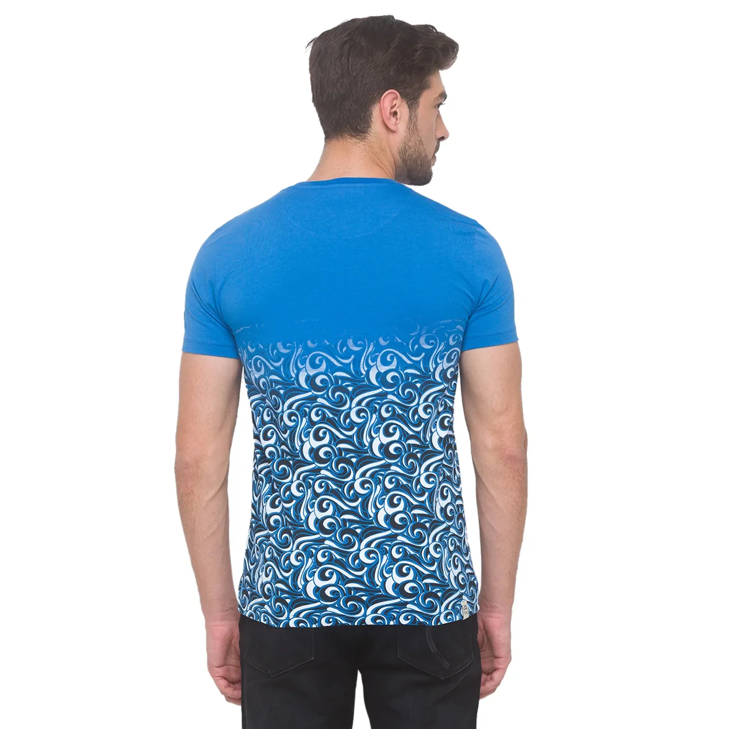 Blue Slim Fit Round Neck Men's T-Shirt by Being Human Clothing - Image 3