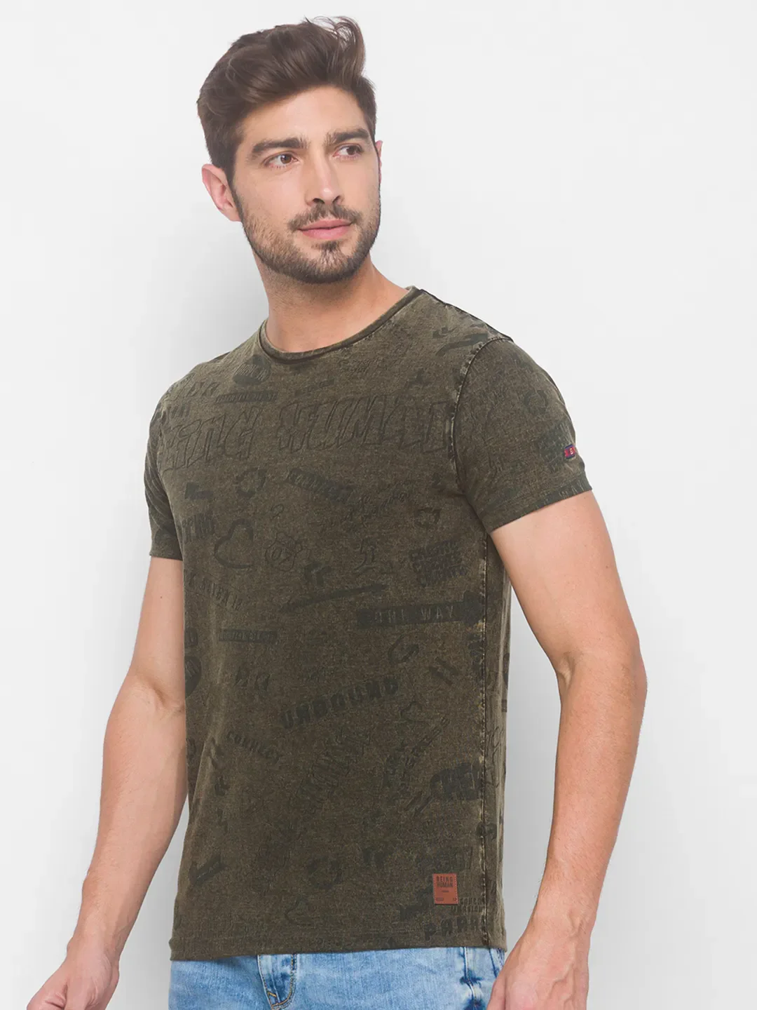 Cactus Green Slim Fit Round Neck Men's T-Shirt by Being Human Clothing - Image 4