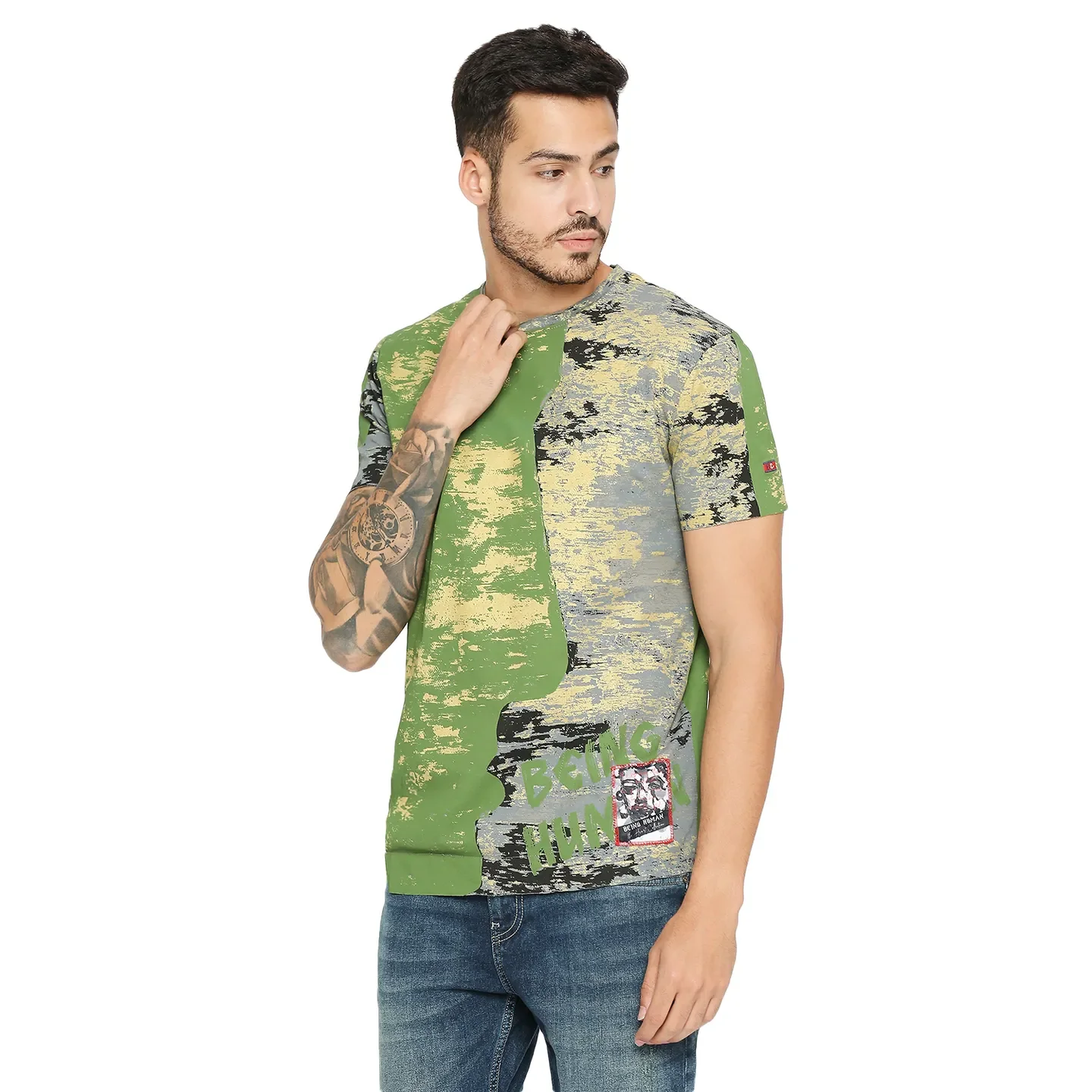 Cactus Green Slim Fit Round Neck Men's T-Shirt by Being Human Clothing - Image 2