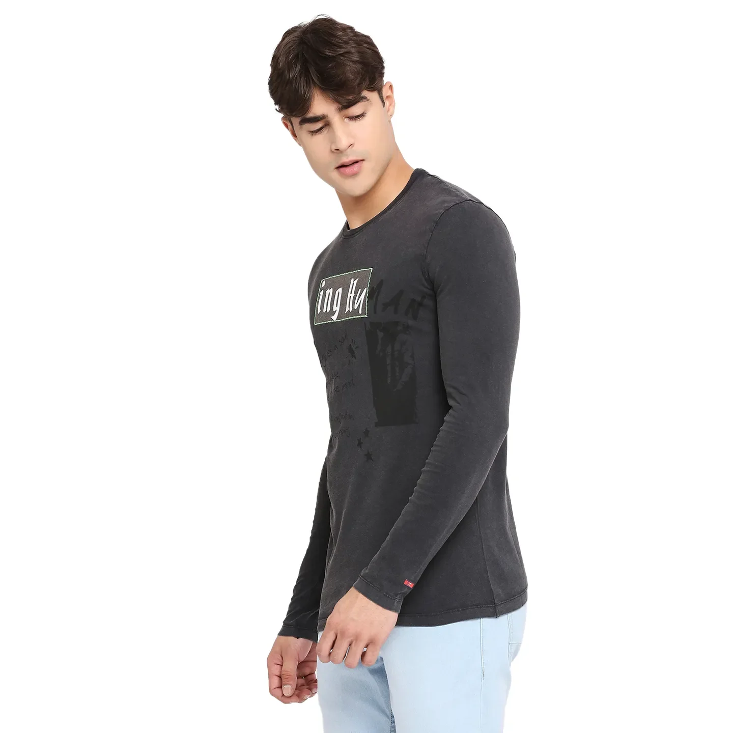Grey Slim Straight Fit Men's Long Sleeves T-Shirt by Being Human Clothing - Image 2