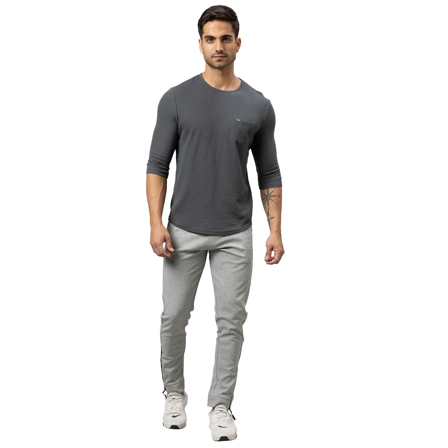 Grey Slim Straight Fit Men's Long Sleeves T-Shirt by Being Human Clothing - Image 2