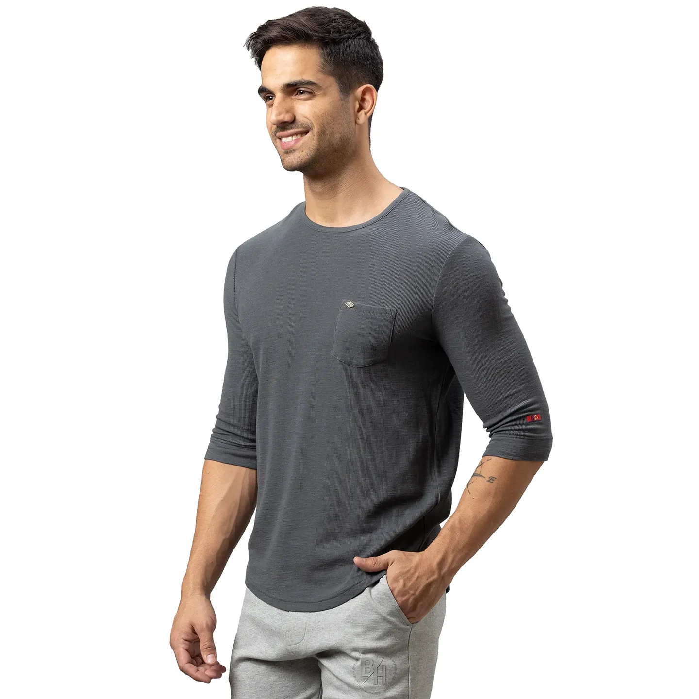 Grey Slim Straight Fit Men's Long Sleeves T-Shirt by Being Human Clothing - Image 4