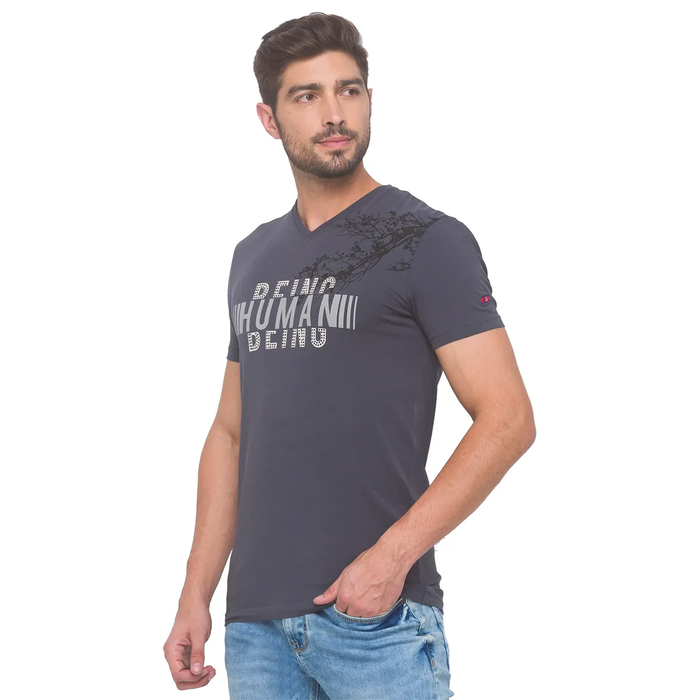 Charcoal Slim Fit Round Neck Men's T-Shirt by Being Human Clothing