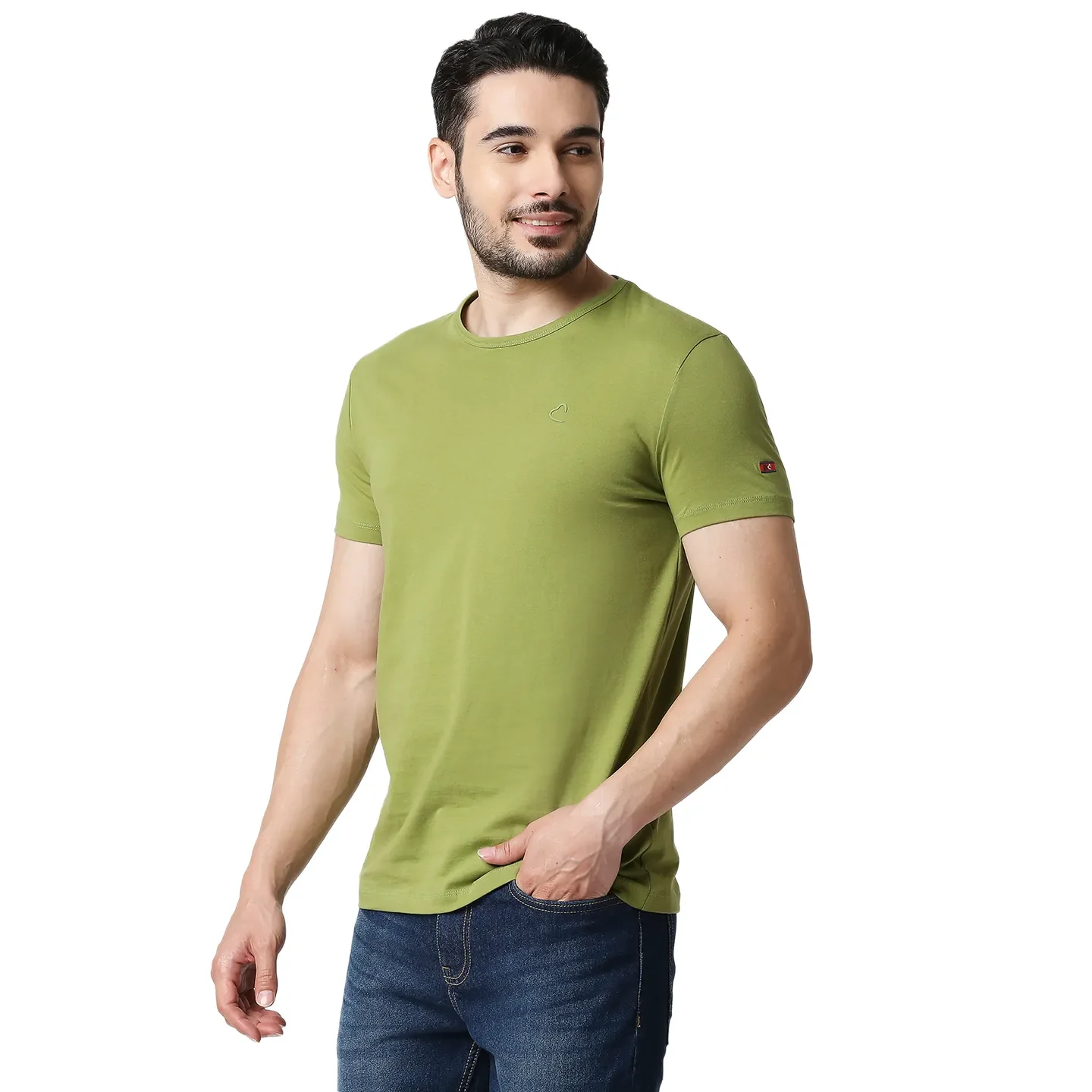 Green Slim Straight Fit Men's Short Sleeves T-Shirt by Being Human Clothing - Image 2