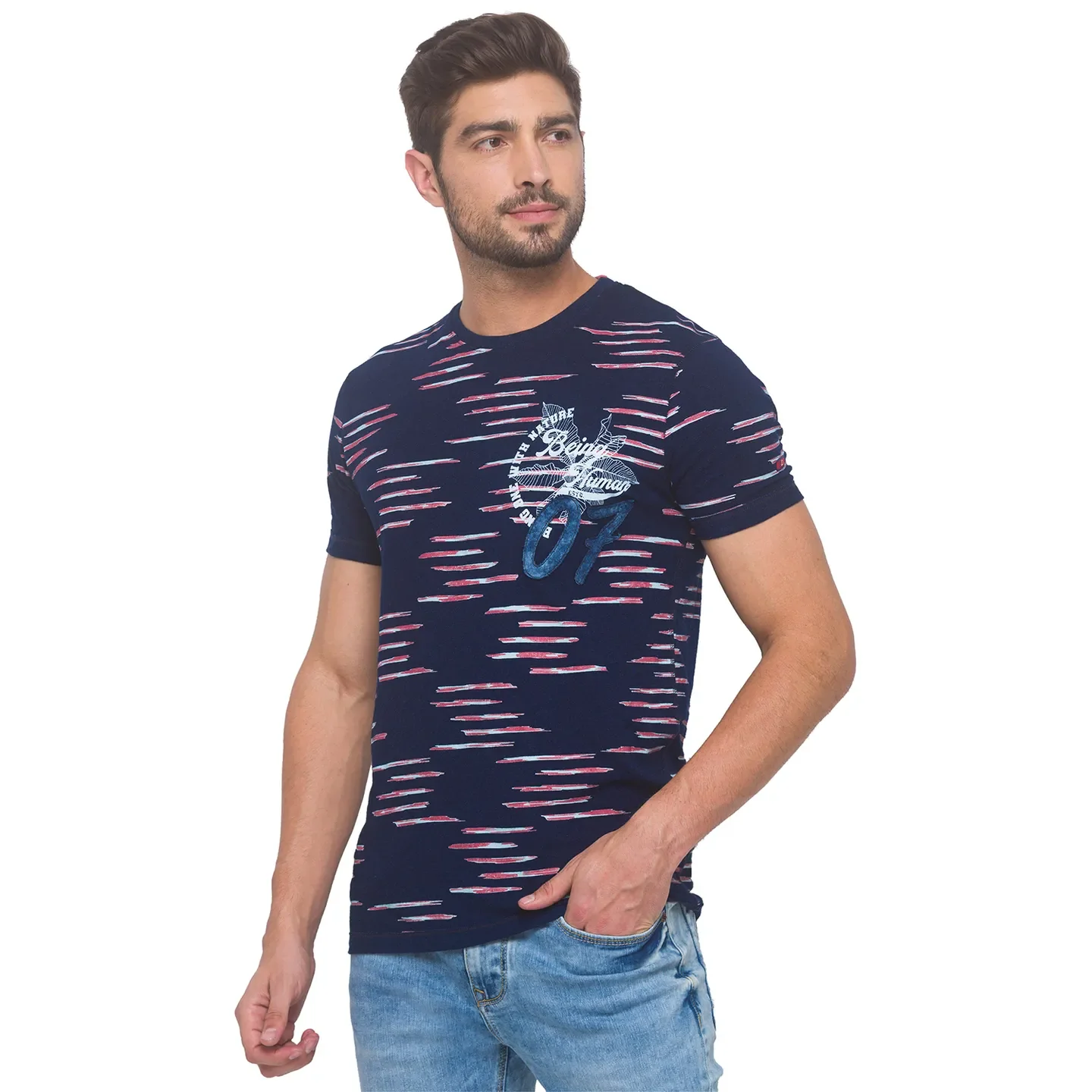 Dark Indigo Slim Fit Round Neck Men's T-Shirt by Being Human Clothing - Image 2