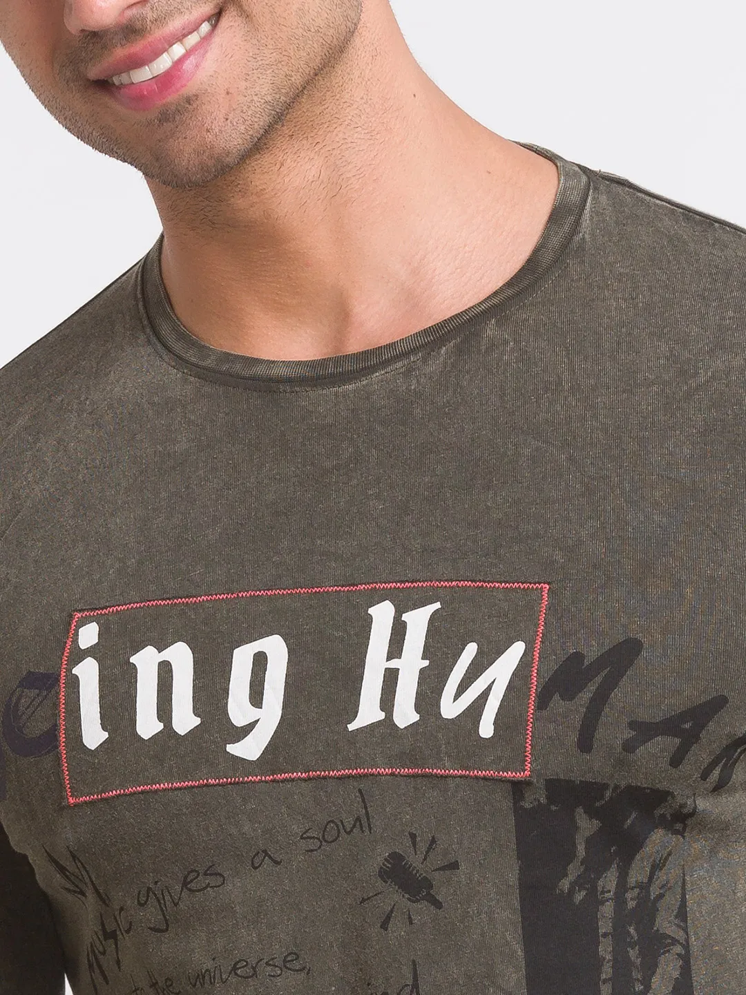 Green Slim Straight Fit Men's Long Sleeves T-Shirt by Being Human Clothing - Image 4