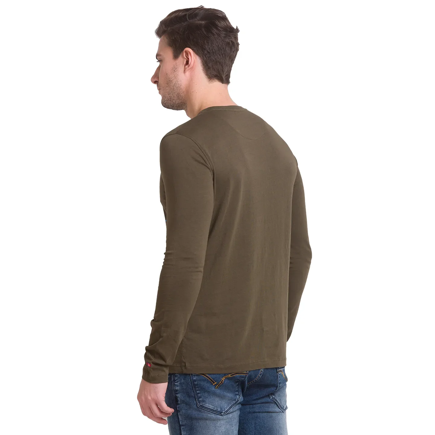 Green Slim Straight Fit Men's Long Sleeves T-Shirt by Being Human Clothing - Image 4