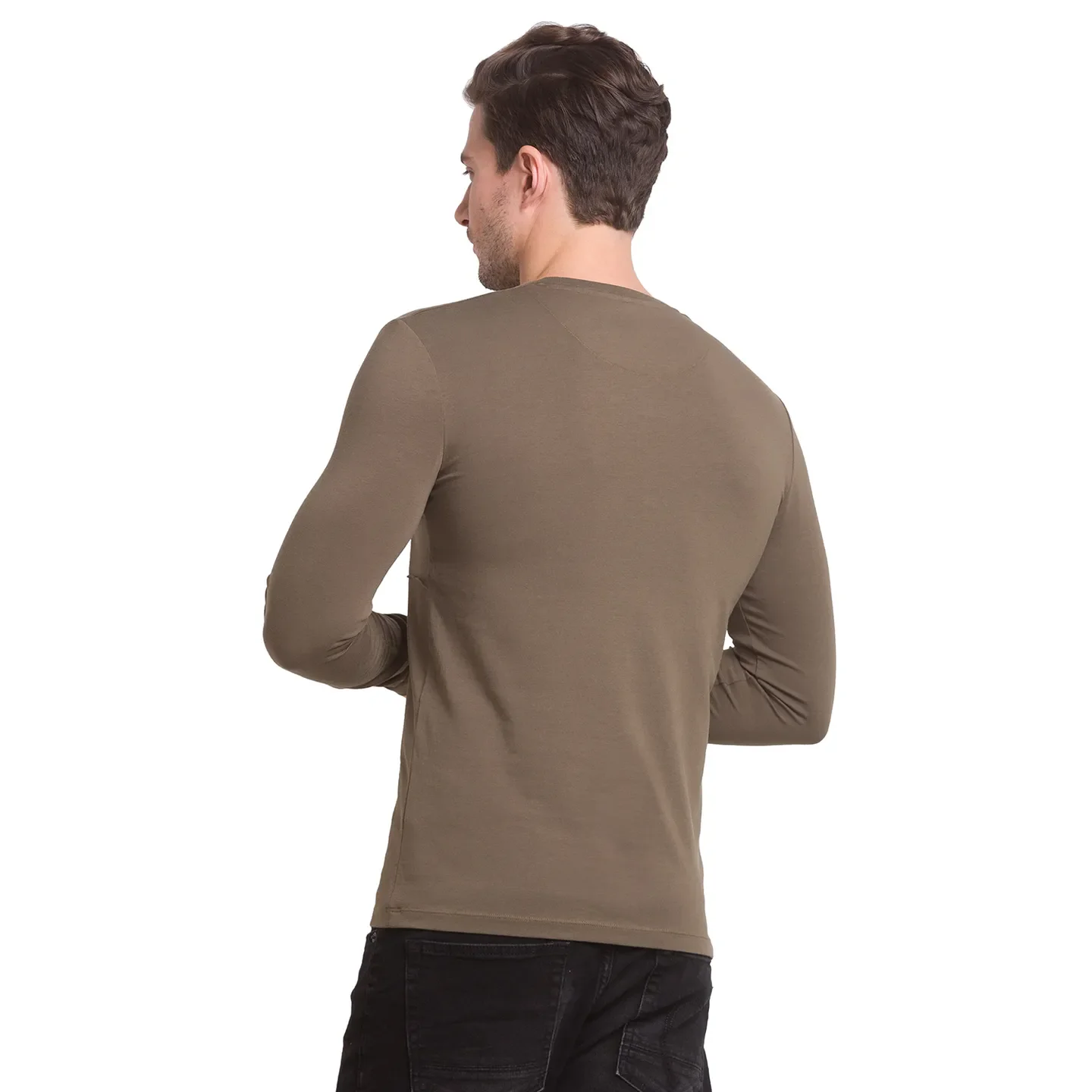 Green Slim Straight Fit Men's Long Sleeves T-Shirt by Being Human Clothing - Image 4