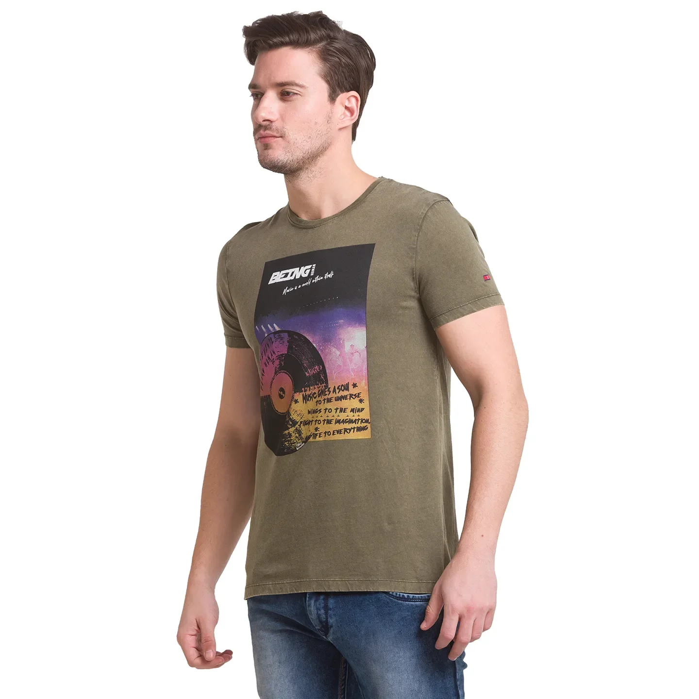 Dark Olive Slim Fit Round Neck Men's T-Shirt by Being Human Clothing - Image 2