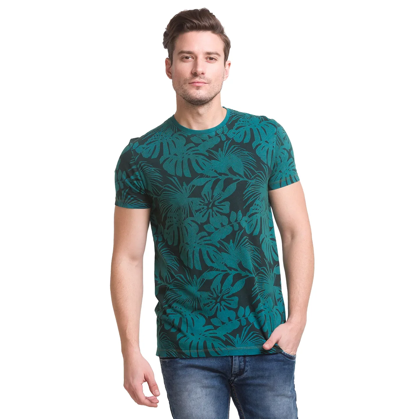 Green Slim Straight Fit Men's Short Sleeves T-Shirt by Being Human Clothing - Image 2