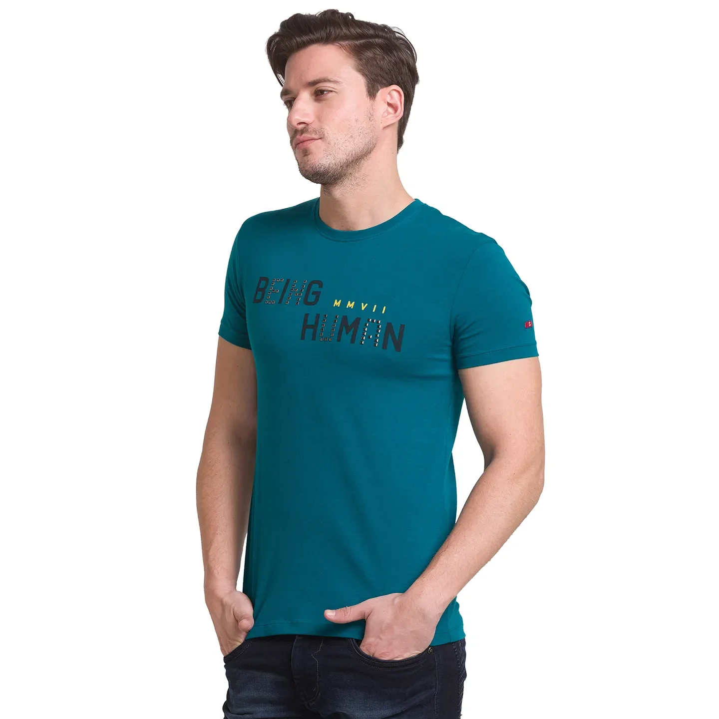 Green Slim Straight Fit Men's Short Sleeves T-Shirt by Being Human Clothing - Image 2