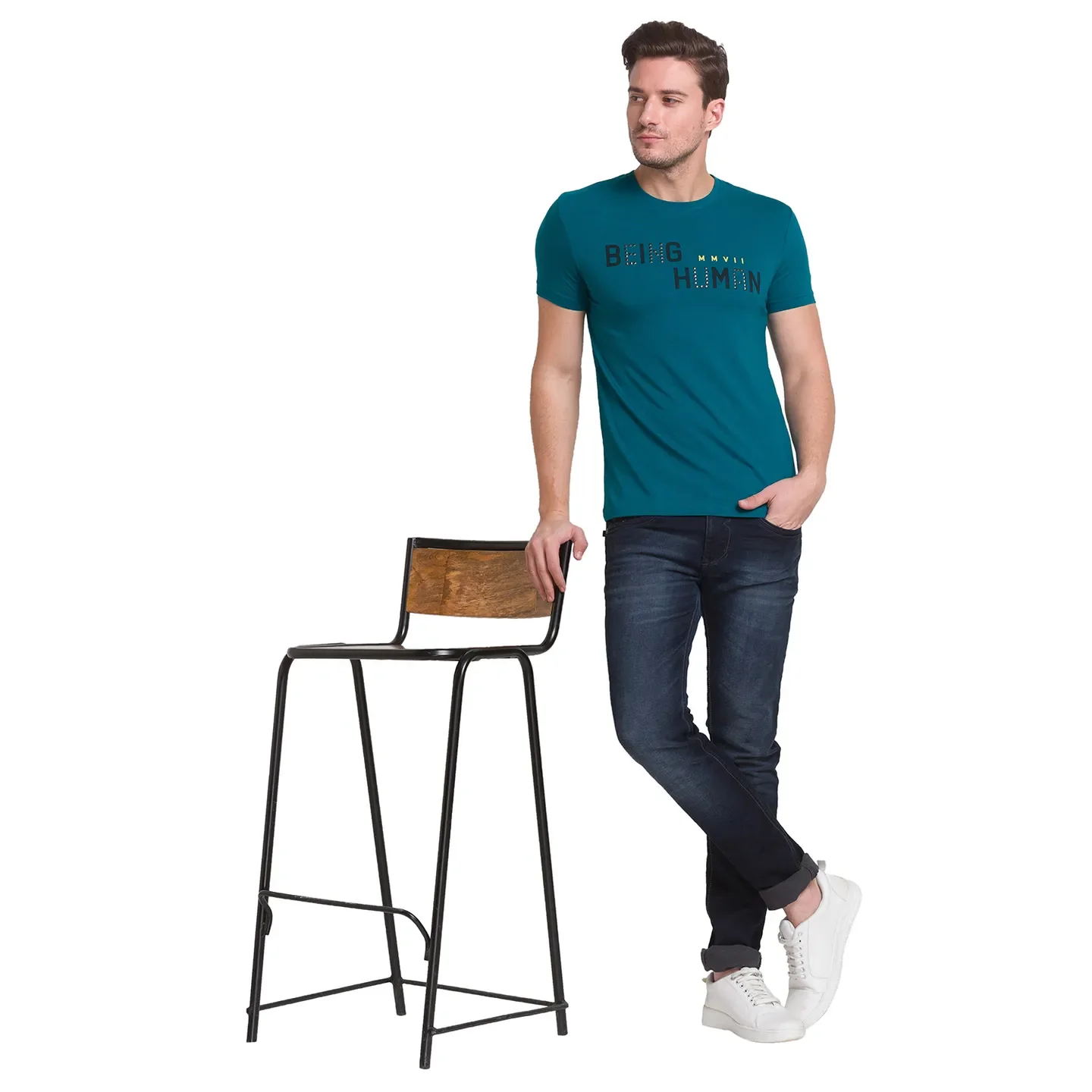 Green Slim Straight Fit Men's Short Sleeves T-Shirt by Being Human Clothing - Image 3