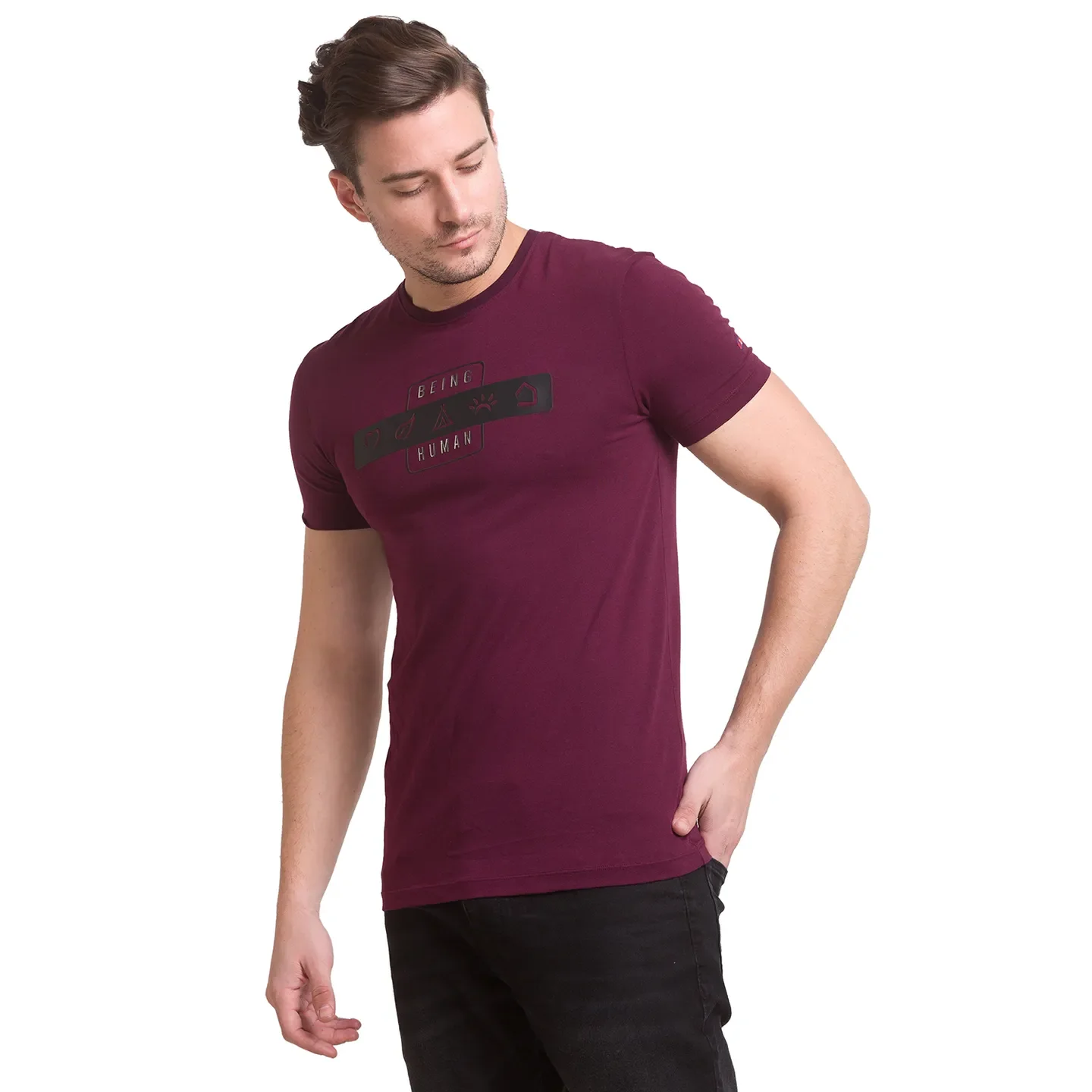 Red Slim Straight Fit Men's Short Sleeves T-Shirt by Being Human Clothing - Image 2