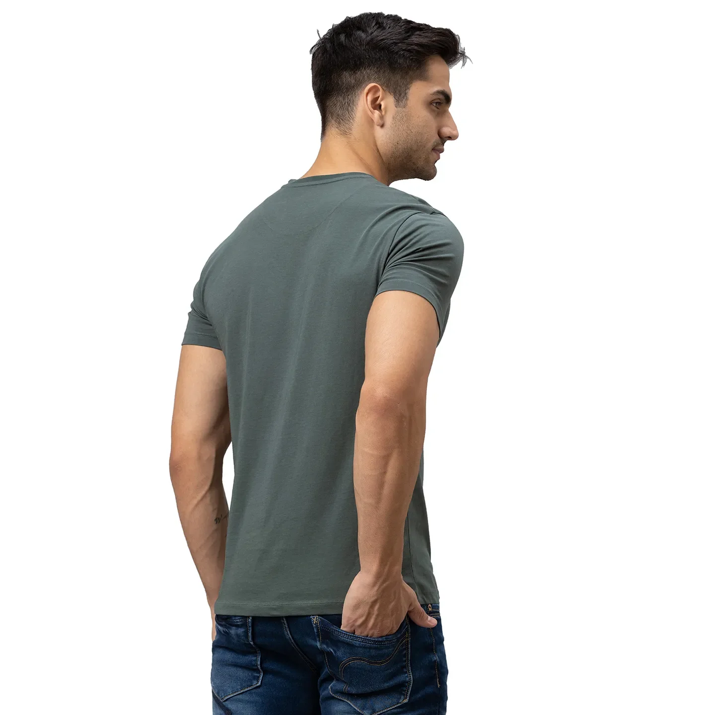 Forest Green Slim Fit Round Neck Men's T-Shirt by Being Human Clothing - Image 3