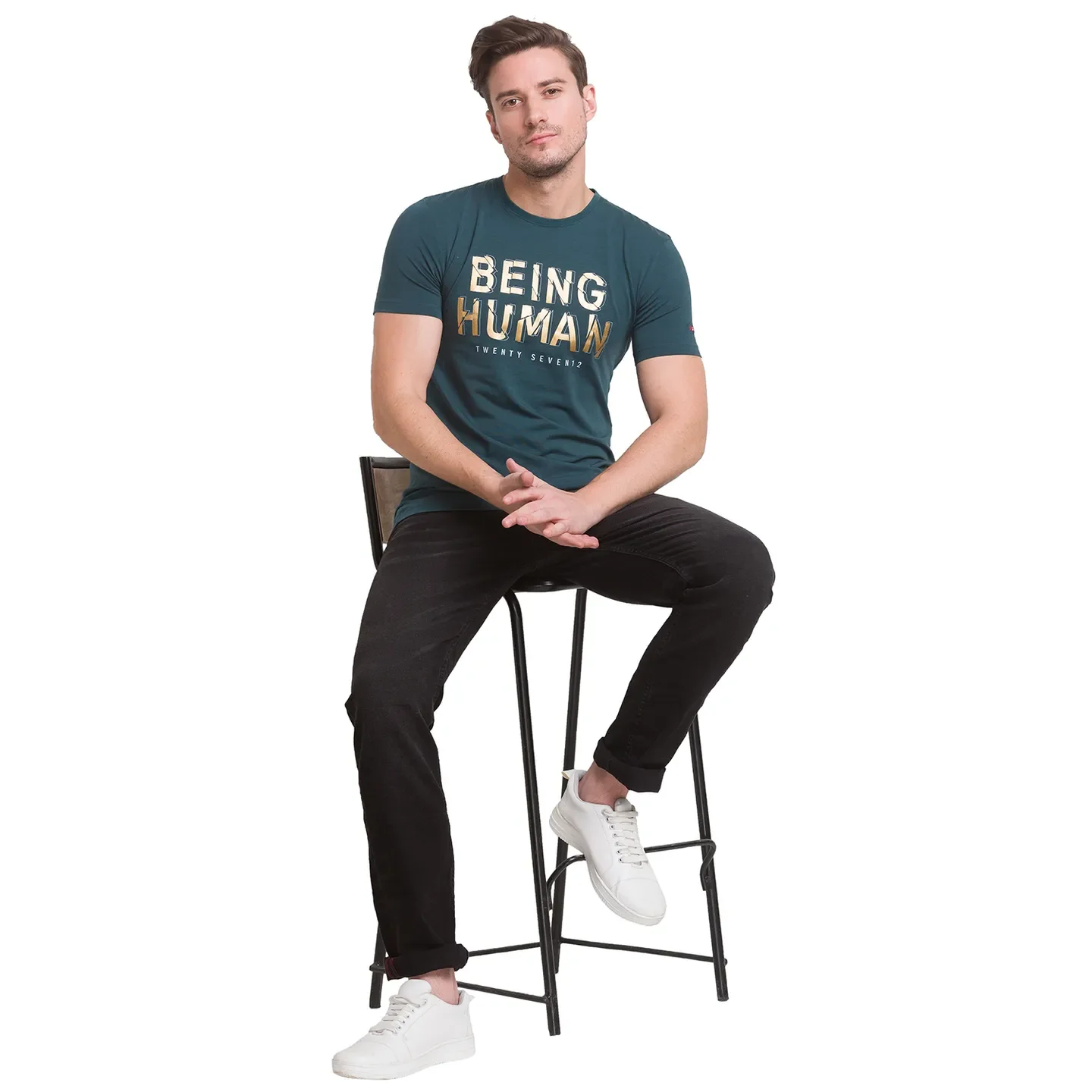 Green Slim Straight Fit Men's Short Sleeves T-Shirt by Being Human Clothing - Image 3