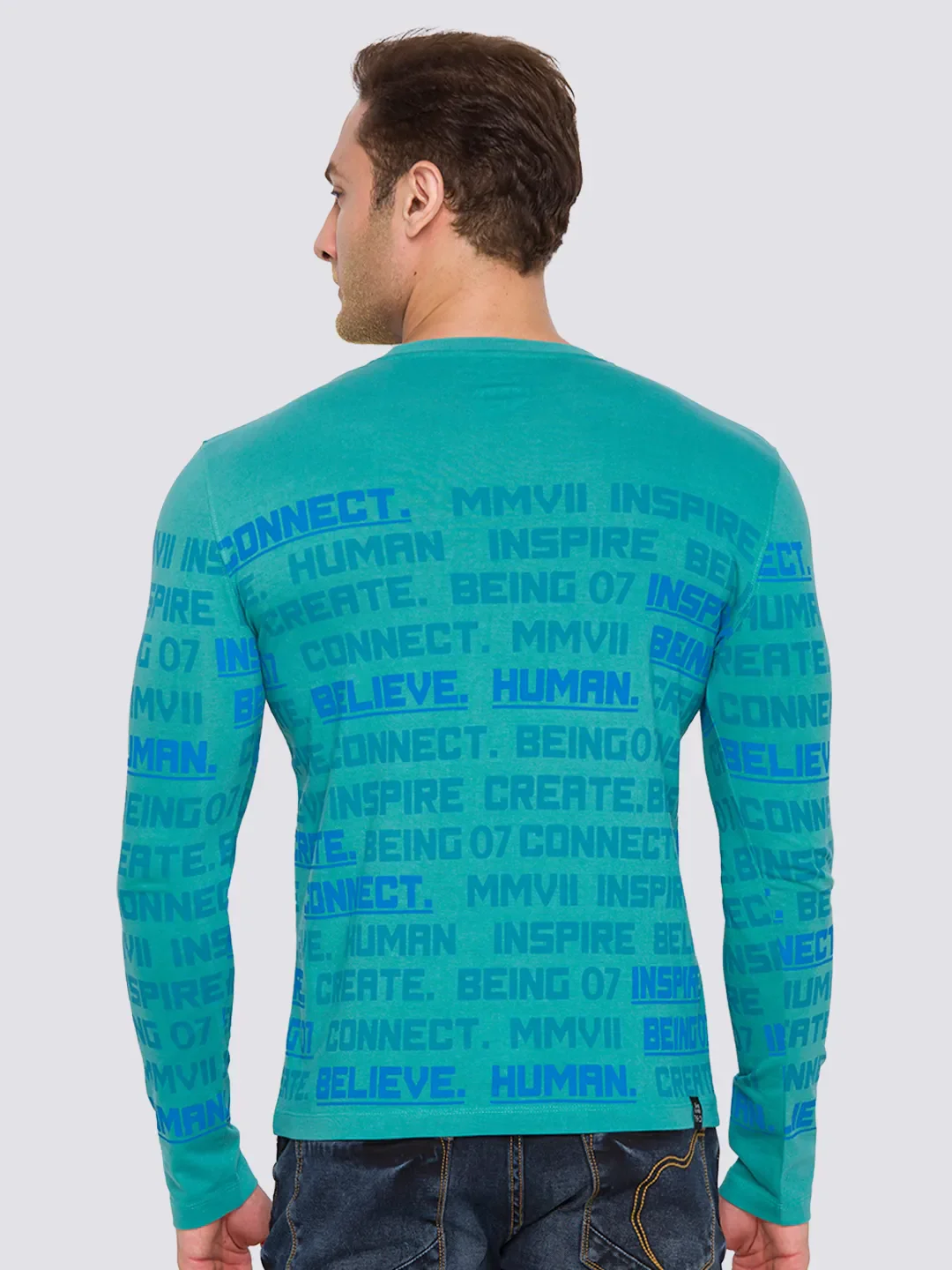 Green Slim Fit Round Neck Men's T-Shirt by Being Human Clothing - Image 3